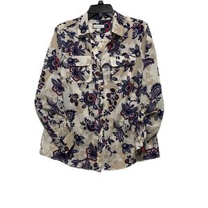 Charter Club Blouse Long Sleeve Shirt Floral Multicolor Top Size Small